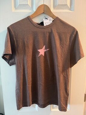 Zara Brown Short Sleeve Tee with Pink Star Graphic